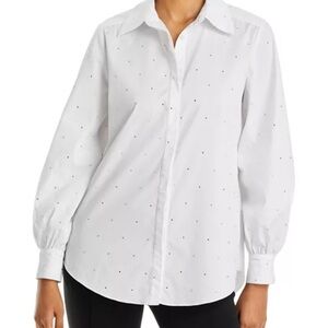 Cinq à Sept White Button Down Shirt with rhinestones NWT S